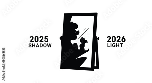Silhouette of a person looking into a mirror, reflecting a future self in the light.