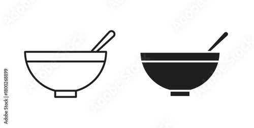 Bowl of soup icon with editable stroke. Thin Line and flat icons for UI designs