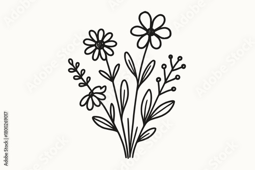 handdrawn cute doodle style wildflower bunch vector line illustration