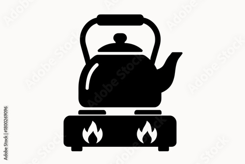 kettle on stove flat black solid vector illustration isolated on white background
