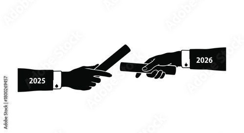 Hands passing a baton with years 2025 and 2026 symbolizing transition and progress