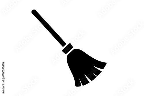 broom flat black solid vector illustration isolated on white background