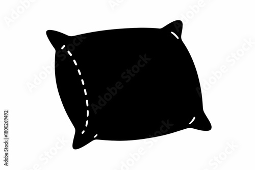 linen pillow flat black solid vector illustration isolated on white background