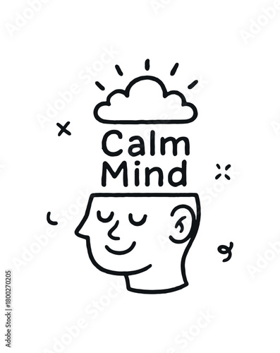 handdrawn cute doodle style calm mind icon vector line illustration