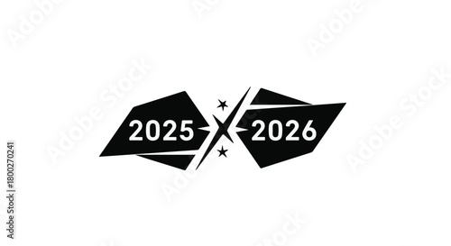 Dynamic graphic representing the transition from 2025 to 2026 with a starburst effect.