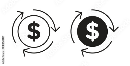 Cash flow icon with editable stroke. Thin Line and flat icons for UI designs
