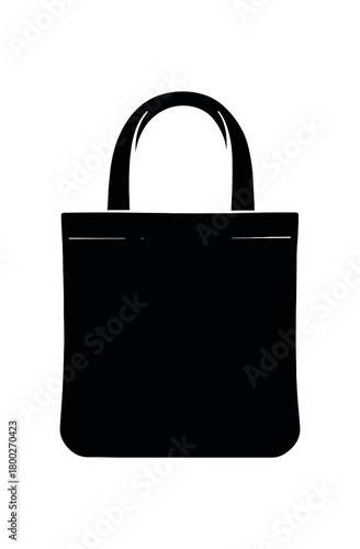 linen tote bag flat black solid vector illustration isolated on white background