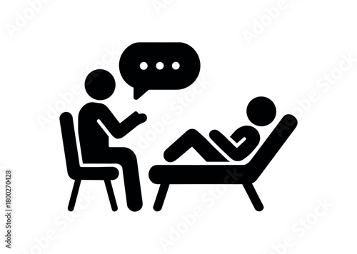 talking therapy session flat black solid vector illustration isolated on white background