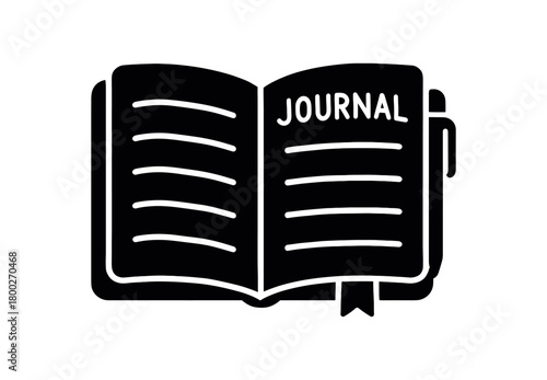 journaling notebook flat black solid vector illustration isolated on white background