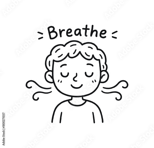 handdrawn cute doodle style peaceful breathing vector line illustration