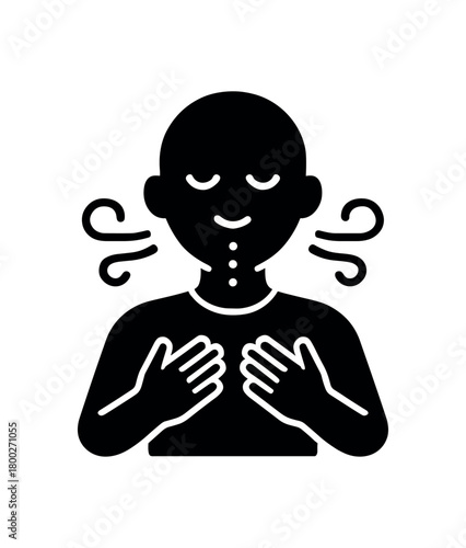 peaceful breathing flat black solid vector illustration isolated on white background