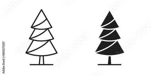 Christmas tree icon with editable stroke. Thin Line and flat icons for UI designs