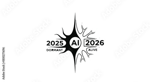 AI concept symbolizing growth and evolution from dormant to alive between 2025 and 2026