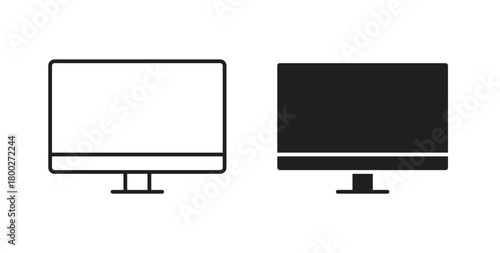 Computer icon with editable stroke. Thin Line and flat icons for UI designs