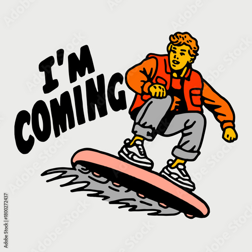 Bold skater flying through the air with excitement on a colorful board in a retro style design