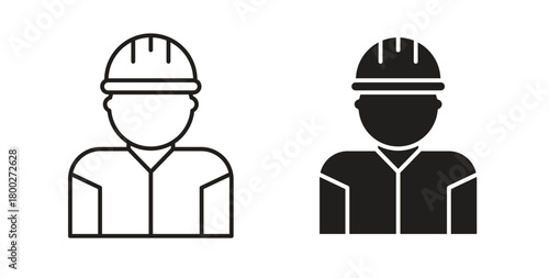 Construction worker icon with editable stroke. Thin Line and flat icons for UI designs
