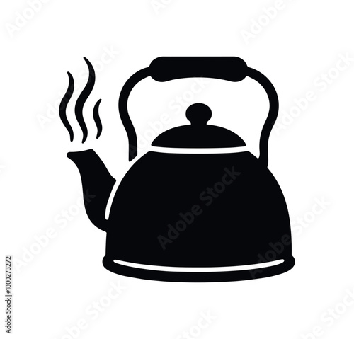 cozy tea kettle flat black solid vector illustration isolated on white background