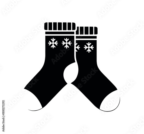 winter wool socks flat black solid vector illustration isolated on white background