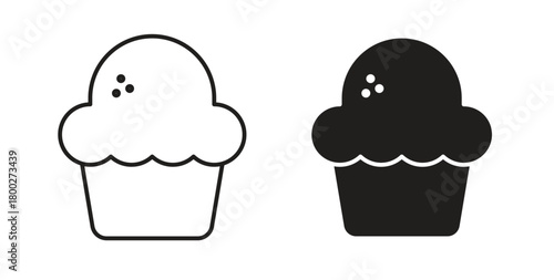 Cupcake icon with editable stroke. Thin Line and flat icons for UI designs