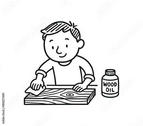 handdrawn cute doodle style applying wood oil vector line illustration