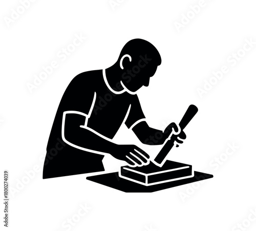 sharpening chisel flat black solid vector illustration isolated on white background