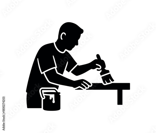 applying varnish to shelf flat black solid vector illustration isolated on white background