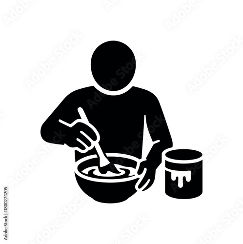 person mixing glazes flat black solid vector illustration isolated on white background