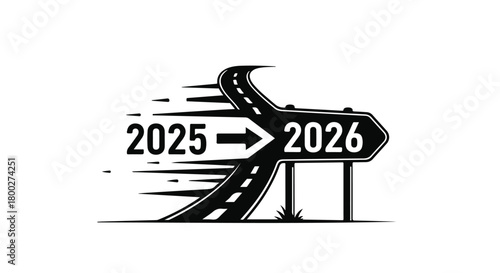 Road leading from 2025 to 2026, symbolizing progress and the arrival of the new year.