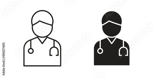 Doctor icon with editable stroke. Thin Line and flat icons for UI designs
