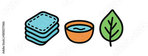 Cute doodle zero contain collection flat vector illustration bold handdrawn outlines bright solid fills isolated on white clean white space sticker style minimal detail reusable wipes small