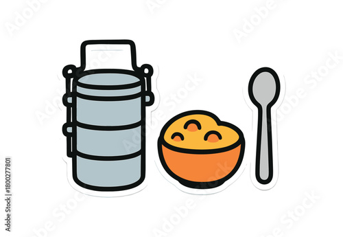 Cute doodle zero contain food storage collection flat vector illustration bold handdrawn outlines bright solid fills isolated on white clean white space sticker style minimal detail