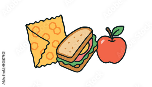 Cute doodle zero contain food storage collection flat vector illustration bold handdrawn outlines bright solid fills isolated on white clean white space sticker style minimal detail beeswax