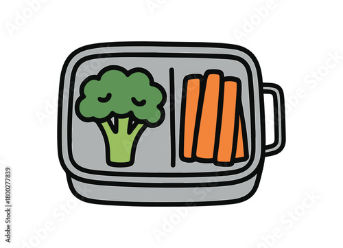 Cute doodle zero contain food storage collection flat vector illustration bold handdrawn outlines bright solid fills isolated on white clean white space sticker style minimal detail steel