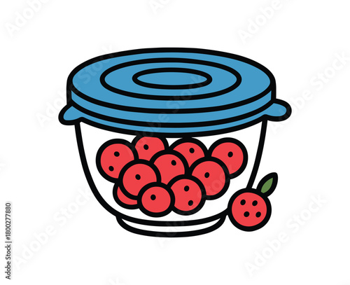 Cute doodle zero contain food storage collection flat vector illustration bold handdrawn outlines bright solid fills isolated on white clean white space sticker style minimal detail