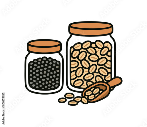 Cute doodle zero contain food storage collection flat vector illustration bold handdrawn outlines bright solid fills isolated on white clean white space sticker style minimal detail