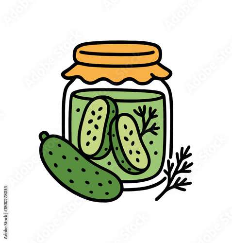 Cute doodle zero contain food storage collection flat vector illustration bold handdrawn outlines bright solid fills isolated on white clean white space sticker style minimal detail pickle