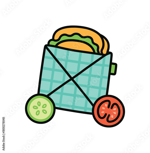 Cute doodle zero contain food storage collection flat vector illustration bold handdrawn outlines bright solid fills isolated on white clean white space sticker style minimal detail cloth