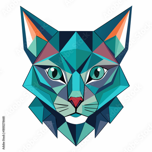 Geometric low poly cat head illustration in teal and blue Vector
