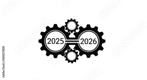Gears connecting the years 2025 and 2026 symbolizing transition and progress