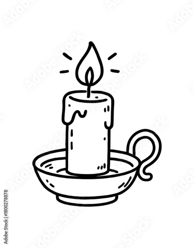 handdrawn cute doodle style candle holder vector line illustration