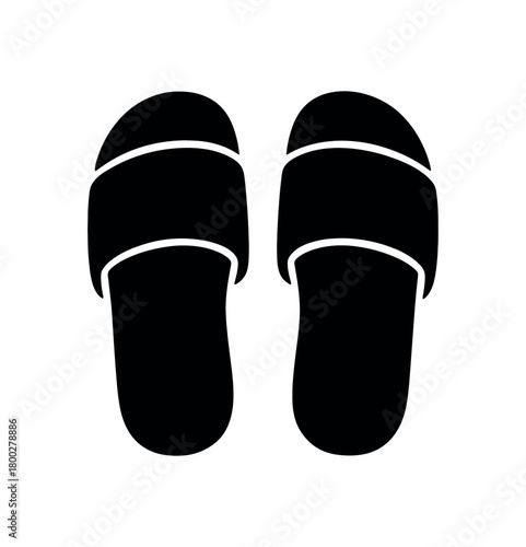 slippers flat black solid vector illustration isolated on white background