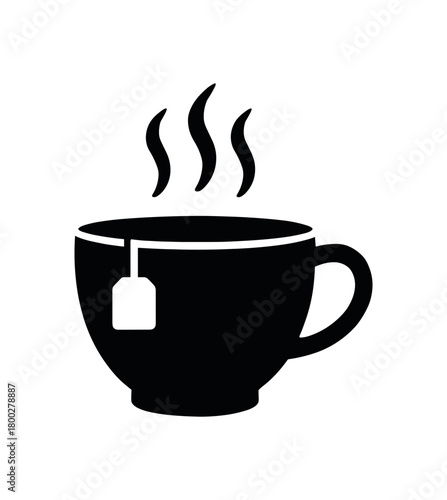 tea cup with steam flat black solid vector illustration isolated on white background