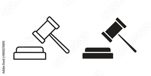 Gavel icon with editable stroke. Thin Line and flat icons for UI designs