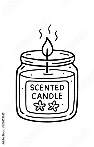 handdrawn cute doodle style scented candle jar vector line illustration