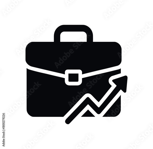 briefcase with growth arrow flat black solid vector illustration isolated on white background