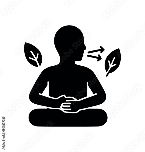 calm breathing flat black solid vector illustration isolated on white background