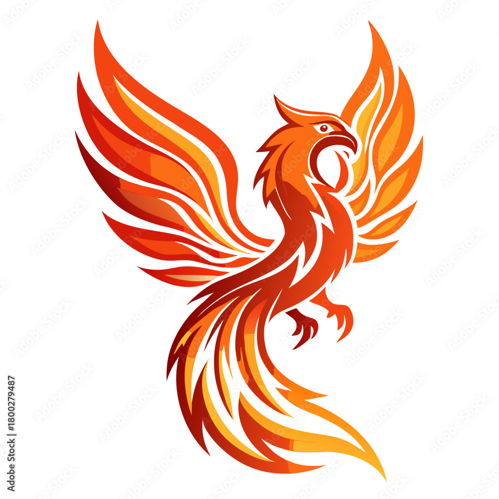Fototapeta premium Fiery phoenix bird vector logo illustration Vector