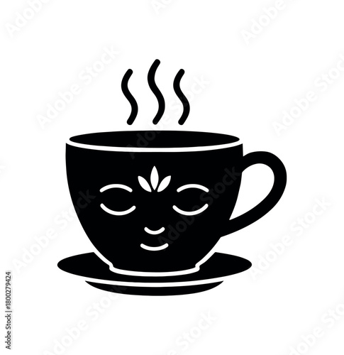 mindful tea cup flat black solid vector illustration isolated on white background