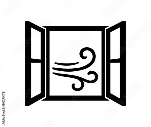 open window breeze flat black solid vector illustration isolated on white background
