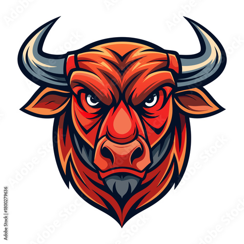 Fierce red bull head mascot logo illustration Vector